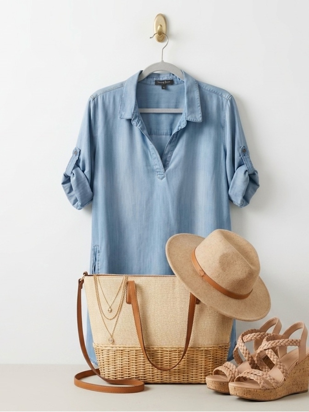 Velvet Heart Light Wash Chambray Shift Shirt Dress - Size Small